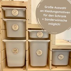 several bins are stacked on top of each other with the words groe auswahl