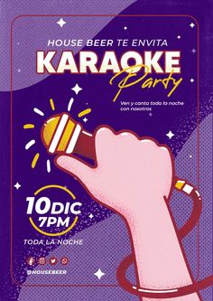 a poster for karaoke party with a hand holding a microphone