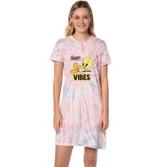 Experience the blend of comfort and nostalgia with our Looney Tunes Tweety Bird Pajama Nightgown. Designed for a good night's sleep or a relaxing evening at home, this nightgown is adorned with the adorable and timeless Tweety Bird, one of the most beloved characters from the Looney Tunes universe. This playful nightgown is designed to bring a touch of nostalgia and a whole lot of fun to your bedtime routine. The pajama is a soft 100% cotton fabric blend, crafted with soft breathability in mind. Multicolor Cartoon Print Sleepwear For Spring, Fun Cartoon Print Sleepwear For Sleepover, Fun Cartoon Print Sleepwear, Fun Cartoon Print Sleepwear For Bedtime, Multicolor Cartoon Print Sleepwear For Pajama Party, Multicolor Character Print Sleepwear, Summer Cartoon Print Sleepwear For Sleepover, Multicolor Character Print Sleepwear For Loungewear, Playful Cartoon Print Sleepwear For Spring