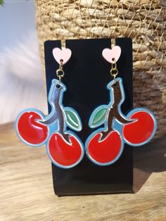 Cute Resin Cherry Dangle Earrings Retro Pierced Drop Earrings, Retro Dangle Earrings For Pierced Ears, Retro Drop Earrings, Cherry Color Dangle Earrings, Fox Earrings, Summer Cherries, Cherry Earrings, Fruit Earrings, Cherry Tree