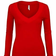 Long Sleeve V-Neck Pullover Sweater Top Winter V-neck Top, Solid V-neck Top For Fall, Fall V-neck Solid Color Tops, V-neck Long Sleeve Top For Fall, Fitted V-neck Long Sleeve Top For Winter, Red Long Sleeve V-neck Sweater For Winter, Fitted Red V-neck Sweater, Stretch V-neck Long Sleeve Top For Winter, Red V-neck Top