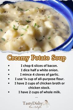 the recipe for creamy potato soup is shown