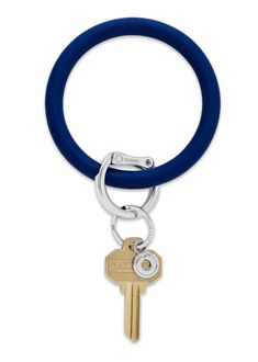 a keychain with a blue rubber ring and two keys attached to the end