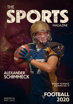 the sports magazine cover features an image of a football player in uniform and holding a ball