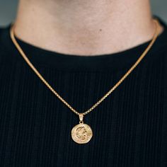 Gold Coin Pendant Rope Box Chain Necklace For Men or Women - Necklace - Boutique Wear RENN Gold Coin Necklace As A Gift, Gold Chain Coin Necklace As Gift, Gold Chain Coin Necklace Gift, Gold Coin Pendant Necklace In Stainless Steel, Gold Coin Necklace For Gift, Gold Coin Necklace Perfect For Gifts, Gold Stainless Steel Necklace With Coin Pendant, Orders Packaging, Gold Pendants For Men