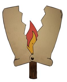 a piece of wood with a burning match sticking out of it's center hole