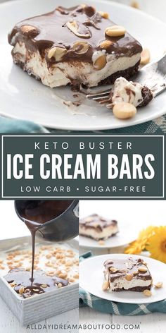 ice cream bars with chocolate frosting and nuts on top