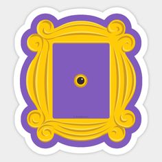 a purple and yellow square with an eye in the center