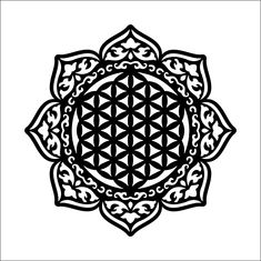 the flower of life symbol is shown in black and white, with an intricate design