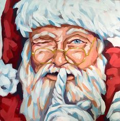 a painting of santa claus with glasses and beard