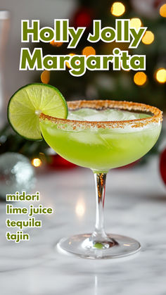 Holly Jolly Margarita Midori Cocktails, Cocktail Cards, Cocktail Recipes Tequila, Midori Melon, Christmas Shots, Alcohol Beverages, Touch Of Spice