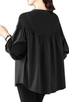 Black Oversized Blouse With Buttons, Oversized Black Blouse With Buttons, Button Top, Fashion Black, Spring Tops, Black Ruffle, Black Fashion, Loose Fitting, Hand Wash