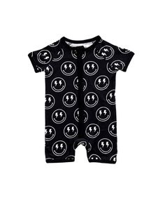 Our bamboo short romper is the perfect blend of style, softness, + functionality for your little bundle of joy. Your little one will stay cozy + comfortable, whether it's playtime, nap time, or cuddle time. Oh-so-soft + stretchy The 2-way zipper makes diaper changes a breeze 95% viscose from bamboo; 5% spandex Suggested delicate wash + hang to dry Not treated with flame retardants Designed with a snug fit for safety Spring Short Sleeve Onesie For Loungewear, Cute Bubble Romper With Short Sleeves For Loungewear, Cute Short Sleeve Bubble Romper For Loungewear, Unisex Playful Onesie For Loungewear, Fun Short Sleeve Onesie For Playtime, Black Short Sleeve Onesie For Summer, Playful Short Sleeve Jumpsuits And Rompers For Playwear, Cotton Onesie For Sleepover, Super Soft Cotton Onesie For Sleepover