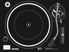 a black and white drawing of a turntable with various parts on the top side