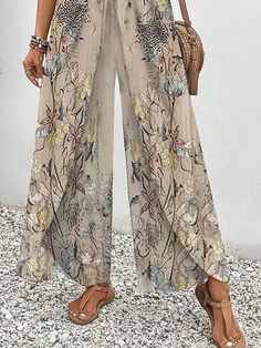 Women's H-Line Straight Pants Daily Going Out Pants Casual Scramble Random Print Summer Pants | justfashionnow Colette Paris, Chic Short Haircuts, Sewing Pants, Dhoti Pants, Linen Maxi Dress, Straight Pants, Comfy Outfits