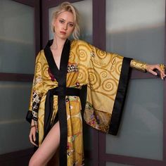 Kimono Maxi Dress | Eiyo Kimono Classy Trousers, Kimono Maxi Dress, Printed Kimono, Mode Kimono, Printed Robe, Drape Sleeves, Sleep Wear, Print Kimonos, Dressing Gown