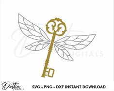 a golden key with leaves on it and the words svg - png - dxf instant