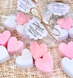 small heart shaped candies tied with twine