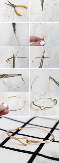 the process to make wire bracelets with scissors