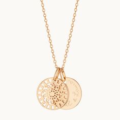 Etched Round Rose Gold Jewelry, Elegant Etched Round Disc Necklace, Rose Gold Sterling Silver Laser Engraved Necklaces, Elegant Yellow Gold Necklace With Laser Engraving, Laser Engraved Rose Gold Round Jewelry, Laser Engraved Round Rose Gold Jewelry, Elegant Yellow Gold Laser Engraved Necklace, Rose Gold Laser Engraved Jewelry, Elegant Stamped Round Disc Jewelry