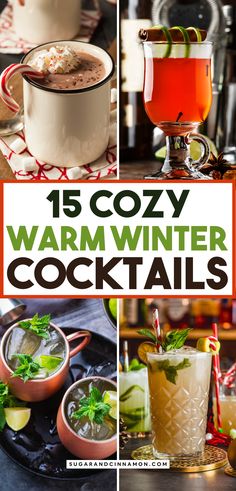 collage of warm winter cocktails with text overlay