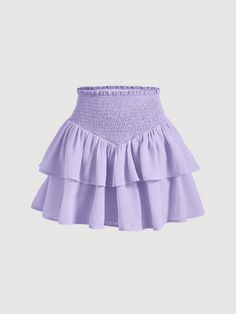 Purple Summer Paperbag Waist Ruffle Hem Smocked Skirt Purple Casual   Woven Fabric Plain Layered/Tiered Non-Stretch Summer Women Clothing, size features are:Bust: ,Length: ,Sleeve Length: Lavender Skirt, Adrette Outfits, Preppy Skirt, Smocked Skirt, Ruffle Hem Skirt, Preformance Outfits, Rock Outfit, Purple Skirt, Cute Preppy Outfits