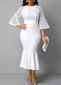 White Mermaid Dress, White Flares, Flare Sleeve Dress, Moda Chic, Club Party Dresses, White Dresses, Mermaid Fashion