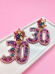 Playful Earrings, Whimsical Patterns, Party Girlande, Number 30, 30th Birthday Party, 30th Birthday Gift, Dirty Thirty, 30th Birthday Parties, Bead Embroidery Jewelry