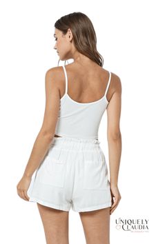 Achieve a chic look in an instant with our Nicole White Linen Short! This lightweight linen-blend woven fabric falls from a drawstring waist, with side seam pockets. Pair with a tank top and mules for a chic and comfortable look to take you from day to night! Unlined 70% Rayon, 30% Linen Hand Wash Cold. Do Not Bleach. Hang Dry Imported Complete the look with our Nicole White Linen Blazer White Linen Blazer, Chic Look, Linen Short, Linen Blazer, Linen Shorts, Affordable Luxury, New Trends, Passion For Fashion, White Linen