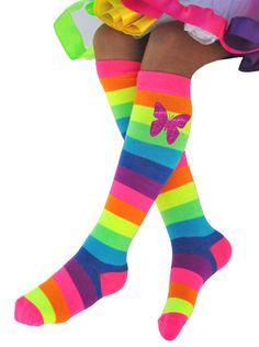 Butterfly Socks Rainbow Knee Socks Birthday Gift Socks Boot Multicolor Casual School Socks, Casual Multicolor School Socks, Fun Multicolor Socks For Spring, Cute Multicolor Socks, Fun Multicolor Spring Socks, Playful Multicolor Knee-high Socks, Unicorn Birthday Outfit, Rainbow Socks, Rainbow Tutu