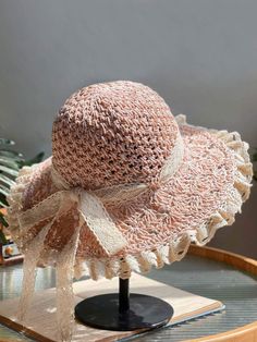 Crochet Sun Hat, Summer Hats For Women, Cardigan Sweater Dress, Lace Bows, Lace Edging, Summer Hats, Dress And Heels, Color Rosa, Women Lace