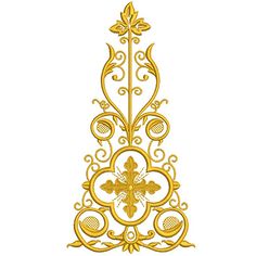 a gold christmas tree with an ornate design