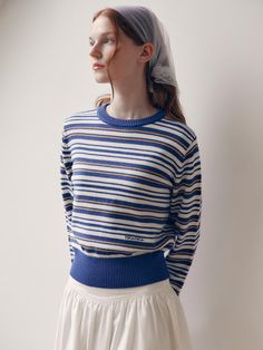 This stripe round neck knit sweater features a unique multi-stripe pattern that adds a distinctive touch to your outfit with unique spacing and color scheme.- Cropped length that makes your look stylish - Semi-oversized fit silhouette for versatile styling options- Can be worn alone or layered for different looks and occasions Look Stylish, Stripes Pattern, Oversized Fits, Knit Sweater, Color Schemes, Royal Blue, Knitted Sweaters, Round Neck, Knitting