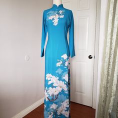 Ao Dai Measurements Bust 88-92cm Waist 75-77cm Nwot, A Little Bend On The Side Of The Neck Collar But Still Excellent Condition Aztec Clothing, Neck Collar, Blue And White, Collar, Maxi Dress, Womens Dresses, White, Dresses, Women Shopping