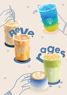 three different types of drinks with the words reve and age's on them