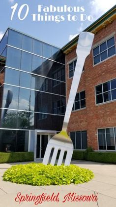 a large fork sitting in front of a building with the words, 10 fabulous things to do