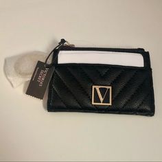 New Vs Wallet ~ Black & Gold Trendy Black Bag With Rfid Blocking, Chic Black Card Holder For Everyday Use, Chic Black Card Holder For Everyday, Chic Wallets With Card Slots For Shopping, Chic Wallet With Card Slots For Shopping, Chic Black Everyday Card Holder, Chic Black Wallet For Shopping, Vs Wallet, Black Rfid Blocking Pouch Bag