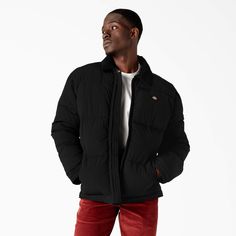 This Men's Overbrook Puffer Jacket may look familiar. That's because it's our iconic Eisenhower jacket, reimagined as a puffer jacket. This winter wear features a corduroy collar, a water-resistant exterior, and a functional pencil pocket on the sleeve. We've designed and constructed it out of lightweight fabric so you can stay comfortable and warm without sacrificing style. Whether you're wearing this for work or play, you'll love the look and feel of the Overbrook Puffer Jacket. No wonder it's Eisenhower Jacket, Winter Weather, Mens Outerwear, Clothing Company, Winter Wear, Puffer Jacket, Lightweight Fabric, Work Wear, Puffer