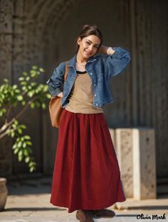 Olivia Mark - Vintage High-Waisted Umbrella Skirt in Corduroy Fabric Corduroy Midi Skirt, Yoga Skirt, Velvet Midi Skirt, Umbrella Skirt, Umbrella Designs, Vintage Flare, Half Skirt, Corduroy Fabric, Corduroy Skirt