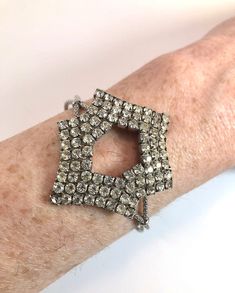 Silver Metal Crystal Evening Bracelet, Silver Metal Crystal Bracelet For Evening, Party Crystal Brooch Jewelry, Evening Rhinestone Bracelet Jewelry, Vintage Diamond White Jewelry For Evening, Evening Rhinestone Bracelet, Metal Party Brooch, Crystal Brooch In Costume Jewelry Style, Crystal Brooch Costume Jewelry