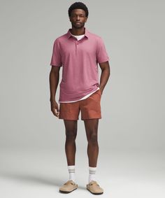 Basically A Hole-In-One. This Polo, Powered By Our Anti-Stink Technology, Keeps You Cool And Comfortable On The Course Or Wherever Your Day Takes You. Designed For Golf And Casual. Designed To Skim The Body From Chest To Waist. More Wearing, Less Washing. This Garment Was Treated With Our No-Stink Zinc Technology To Inhibit The Growth Of Odour-Causing Bacteria On The Fabric. | Evolution Short-Sleeve Polo Shirt Lululemon Short Sleeve T-shirt For Summer, Lululemon Summer T-shirt With Short Sleeves, Casual Lululemon Summer T-shirt, Lululemon Casual Summer T-shirt, Lululemon Casual Short Sleeve Top, Casual Lululemon Tops For Spring, Fitted Lululemon Casual T-shirt, Lululemon Relaxed Fit Short Sleeve Tops, Lululemon Fitted Casual T-shirt