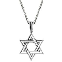 Complete your look with this Menster Men's Sterling Silver Oxidized Open Star Of David Pendant Necklace. Click on this JEWELRY & WATCHES GUIDE to learn about fit, styles, materials and more! Complete your look with this Menster Men's Sterling Silver Oxidized Open Star Of David Pendant Necklace. Click on this JEWELRY & WATCHES GUIDE to learn about fit, styles, materials and more! FEATURES Pendant size: 1"L x 1.05"W Chain length: 24 in. Chain type: box Clasp: lobster-claw Nickel free Metal: sterli Silver Star Of David Necklace For Formal Occasions, Formal Silver Star Of David Necklace, Classic White Gold Star Of David Jewelry, Star Of David Pendant, Box Clasp, Sterling Silver Mens, Necklace Size, Star Of David, Chain Lengths