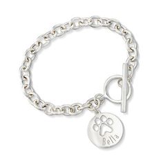 Ross-Simons - Sterling Silver Personalized Paw Print Bracelet. 8". Always keep your dear pet close with our personalized paw bracelet. Crafted in our Rhode Island studios of polished sterling silver, our charm paw can be engraved with the name of your choice! This special keepsake celebrates your love for your constant companion. Toggle clasp, personalized paw print bracelet. Byzantine Necklace, Space Rings, Paw Print Bracelet, Sterling Silver Cat, Fine Jewelry Bracelets, Cute Bracelets, Affordable Jewelry, Traditional Jewelry, Silver Chain Necklace