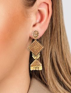 An Earring Style Is Called Jhumkas Is Popular In India And Other South Asian Nations. They Are Often Made of Gold Or Silver Polish And Frequently Feature Embellishments Made Of Pearls Or Gemstones. Jhumkas Frequently Feature A Sizable Pendant In The Form Of A Teardrop That Hangs From The Lobe. Smaller Pendants May Hang From The Bottom Of The Main Pendant & Most Jhumka Are Extremely Striking. * Handmade Jewelry | Handmade Earrings | Handcrafted * Hypoallergenic | Skin-Friendly | Allergic-Free  * Traditional Intricate Dangle Jhumkas, Temple Jewelry Style Chandbalis With Latkans, Temple Jewelry Chandbalis With Latkans, Temple Jewelry Style Bridal Earrings With Latkans, Temple Jewelry Bridal Earrings With Latkans, Gold Jewelry With Matching Earrings For Navratri, Temple Jewelry Style Bridal Dangle Earrings, Temple Jewelry Bridal Dangle Earrings, Latkans Earrings For Wedding And Navratri