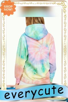 Aquamarine Tie Dye Print Drawstring Hoodie Casual Rainbow Tops For Winter, Casual Rainbow Top For Winter, Multicolor Spring Hoodie With Drawstring Hood, Multicolor Hoodie With Drawstring For Spring, Tie Dye Cotton Top With Drawstring Hood, Tie-dye Hoodie With Drawstring Hood, Spring Green Drawstring Sweatshirt, Multicolor Casual Hoodie For Spring, Trendy Multicolor Sweatshirt With Drawstring Hood