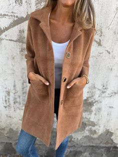 SPU: YSHHP242525 Style: casual Color: Purple, brown, khaki Season: spring/autumn Neckline: Lapel  Sleeve Length: long sleeve Material: cotton Size: S/M/L/XL/2XL/3XL/4XL/5XL Size Chart： Length Sleeve Length Bust CM inch CM inch CM inch S 117 46.1  49 19.6  105 41.3  M 118 46.5  50 20.0  110 43.3  L 119 46.9  51 20.1  115 45.3  XL 120 47.2  52 20.5  120 47.2  2XL 121 47.6  53 20.9  125 49.2  3XL 122 48.0  54 21.3  130 51.2  4XL 123 48.4  55 21.7  135 53.1  5XL 124 48.8  56 22.0  140 55.1  This data was obtained from manually measuring the product, it may be off by 1-2 CM. Solid Color Long Sleeve Single Breasted Cardigan, Solid Long Sleeve Single Breasted Cardigan, Brown Long-sleeved Outerwear With Button Closure, Trendy Brown Long Sleeve Outerwear, Taupe Fall Cardigan, Casual Solid Color Long Sleeve Outerwear, Solid Single Breasted Cardigan For Fall, Fall Solid Color Single Breasted Cardigan, Brown Lapel Collar Outerwear