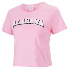 The Women's ZooZatz Pink Alabama Crimson Tide Gingham Logo Cropped T-Shirt is the perfect way to show your support for the Alabama Crimson Tide. With its screen print graphics and cropped hem, this shirt is both stylish and comfortable. Made from cotton, this shirt is perfect for game day or any day you want to show your Alabama Crimson Tide pride. Crew neck Short sleeve Machine wash, tumble dry low Screen print graphics Imported Officially licensed Material: 100% Cotton Cropped hem Brand: ZooZa Collegiate Pink Crew Neck Top, Pink Collegiate Cotton Tops, Collegiate Pink Short Sleeve Tops, School Spirit Short Sleeve Shirt For Spring, Short Sleeve School Spirit Shirt For Spring, Short Sleeve Shirt With School Spirit For Spring, Short Sleeve Shirt For Spring With School Spirit, Collegiate Style Tops With Text Print For Spring, Collegiate Style Text Print Tops For Spring