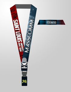 two lanyards are attached to each other in the shape of an arrow with words on them