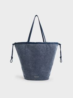 Denim Blue Sianna Denim Ruched Drawstring Tote Bag | CHARLES & KEITH Drawstring Tote Bag, Gym Attire, Daily Necessities, Charles Keith, Handbags Online, Online Bags, Kids Gifts, Denim Blue, Bag Straps