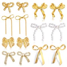 PRICES MAY VARY. 🎀【Gold Bow Jewelry Set】:The Bow Is a Symbol of Happiness and Beauty. This gold bow earrings set provide a variety of styles to you for a more fashionable look. Long tassel drop earrings, gold tie bow earrings, cute ribbon earrings, elegant faux pearl bow studs, dainty bow earrings, cubic zirconia bow stud earrings, etc. What is easy to meet your daily needs ✨【High& Excellent Quality】: These bow jewelry set made of high-quality eco-friendly metal material, with 14K gold plated, Gold Wedding Jewelry With Butterfly Knot Detail, Gold Butterfly Knot Earrings For Gift, Gold Earrings With Butterfly Knot For Gift, Gold Butterfly Knot Earrings As A Gift, Gold Butterfly Knot Earrings, Ribbon Earrings, Cute Ribbon, Gold Tie, Drop Earrings Gold